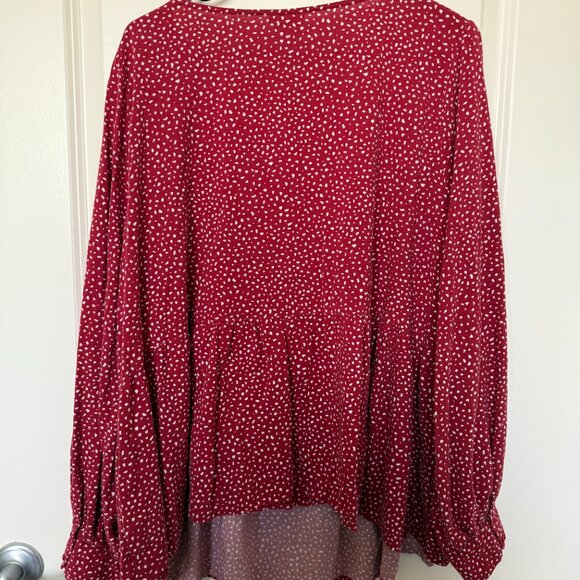 Ava & Viv Red Print Peasant Blouse – Size 3X – Flowy Boho Tunic Top - Picture 3 of 3